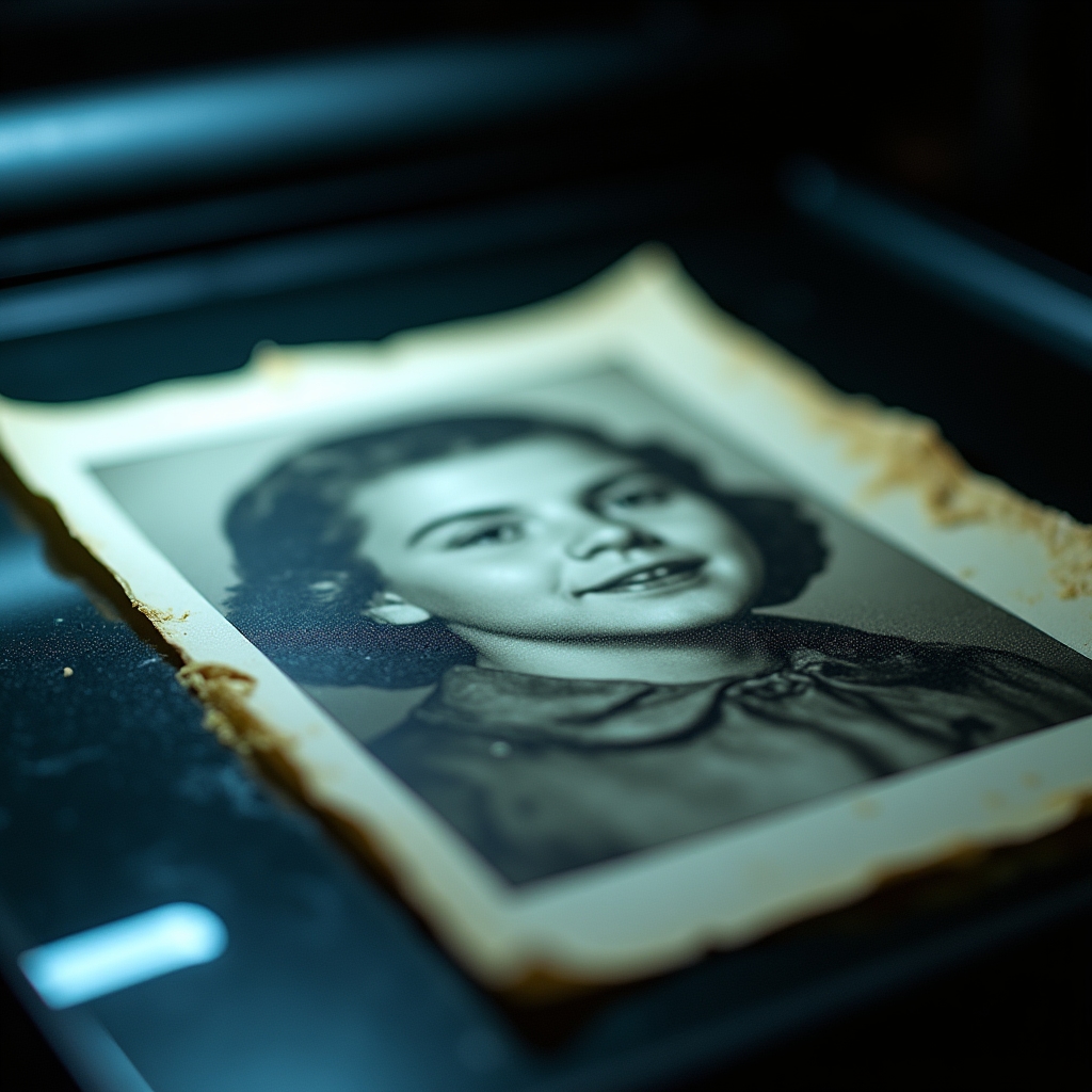 Vecchia stampa fotografica danneggiata pronta per la scansione